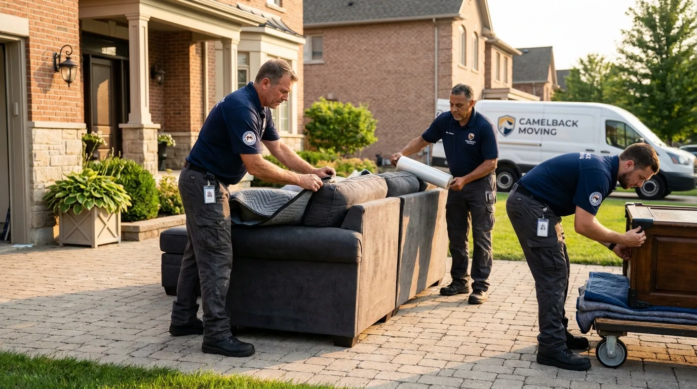 Large estate moving crew wrapping furniture in Oxford, CT